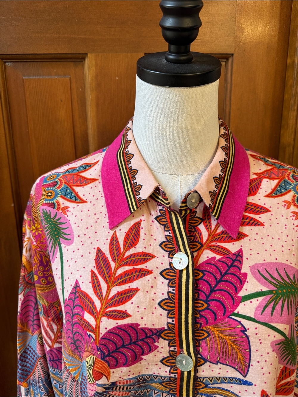 FARM Rio Pink Tropical Print Button-Front Jacket Size L - Picture 6 of 10